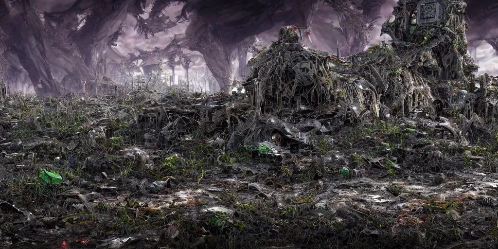 Image similar to ruination, outright devastation, landscape, intricate complexity, horror, rainbow drip paint, psychedelic glitch art, trending on art station, photoreal, 8k, octane render