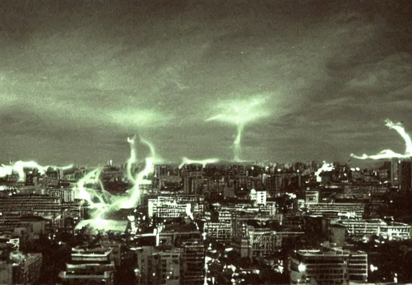 Prompt: Pulgasari the North Korean starfish monster destroying Pyongyang city, volumetric lighting, filmstill, produced by Kim Jong-il, Kodachrome, kaiju-eiga, monster movie, communist propaganda, film noir, 35mm film grain, Cooke Varotal 20-100mm T3.1, in the style of Ishirō Honda and Shinya Tsukamoto