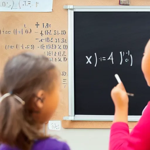 Prompt: a lion teacher is teaching math in front of a blackboard