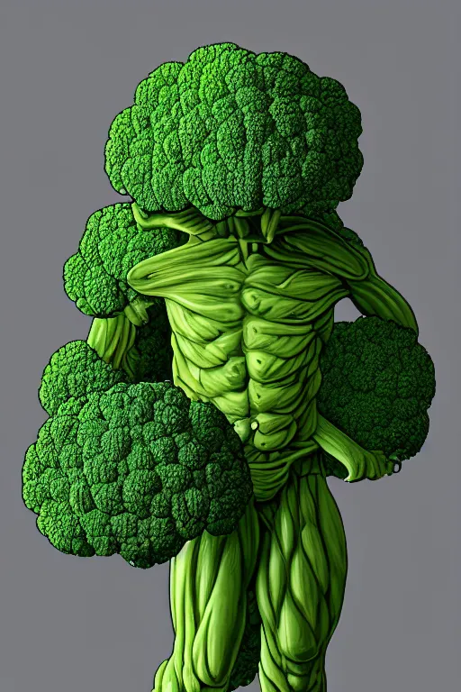 Image similar to a humanoid figure broccoli man, ripped, highly detailed, digital art, sharp focus, trending on art station, anime art style