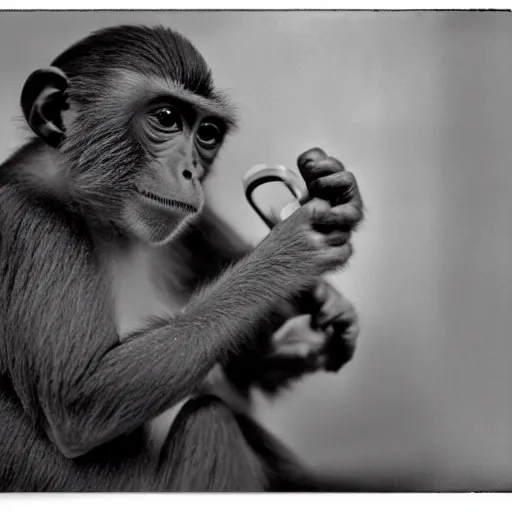 Image similar to a monkey using the telephone in 1800, realistic, 35mm photograph