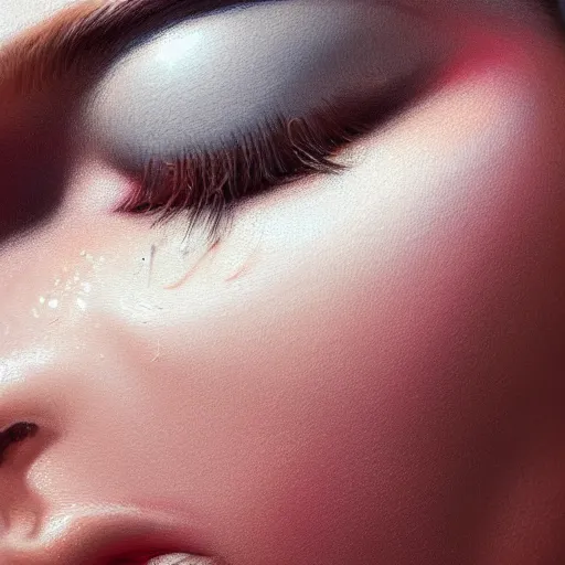 Prompt: closeup of sweating forehead, big drops of sweat, airbrush painting, forehead only, by Hajime Sorayama, trending on artstation, beautiful lighting, sharp, details, hyper-detailed, HD, HDR, 4K, 8K