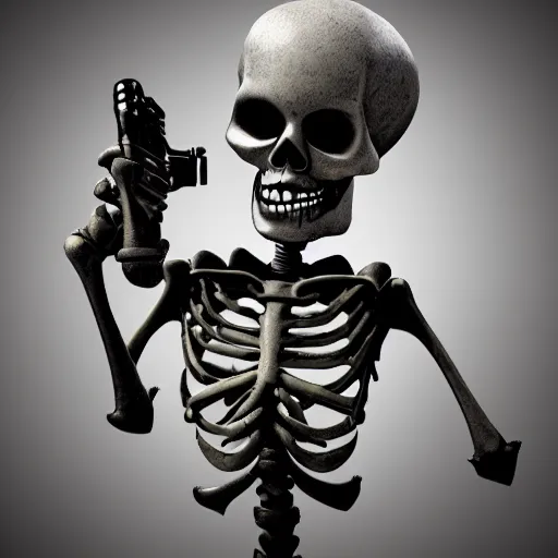 Prompt: screaming skeleton holding a gun