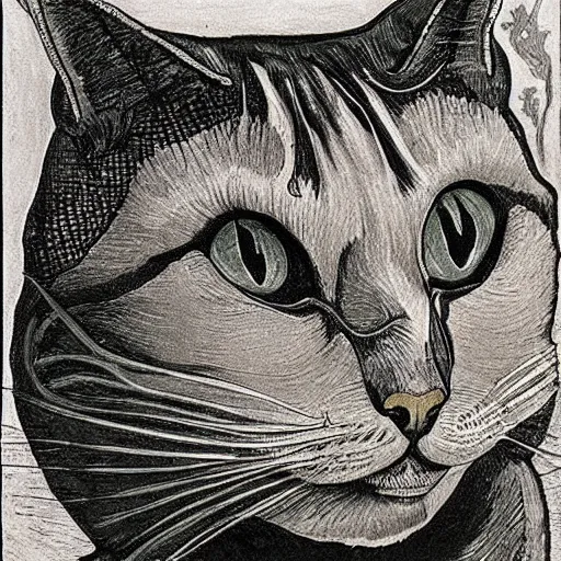 Prompt: portrait of a cat warrior by MC Escher and Vincent Van Gogh