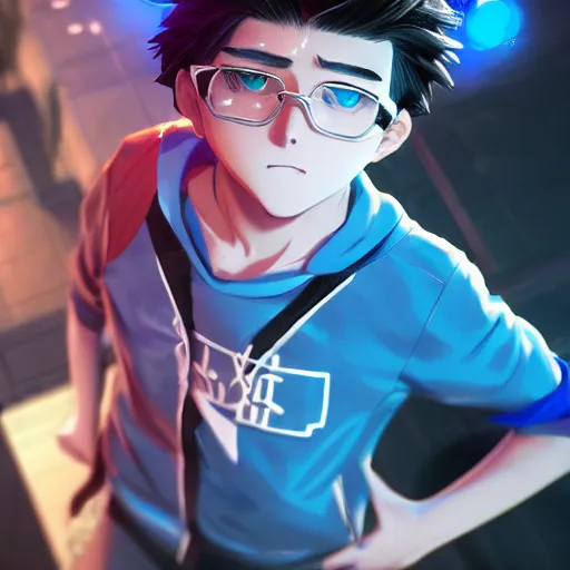 Prompt: very cool anime boy, short silver hair, azure blue watery eyes, full round face, calm glances, wearing River City Ransom suit, medium shot, mid-shot, highly realistically detailed, trending on pixiv, Unreal Engine 4k, Stanley Artgerm Lau, WLOP, Rossdraws, James Jean, Marc Simonetti