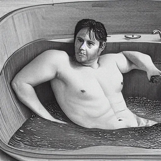 Prompt: a man bathing in a bathtub full of beans