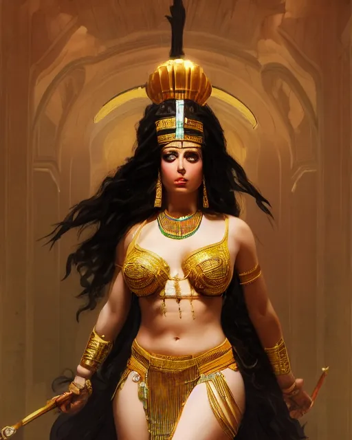 Image similar to Gianna Michaels as a beautiful egyptian princess, gorgeous, portrait, Symmetrical, powerful, intricate, beautiful, masterpiece, elegant, volumetric lighting, highly detailed, artstation, sharp focus, no cropping, illustration, Jean-Leon Gerome , ruan jia