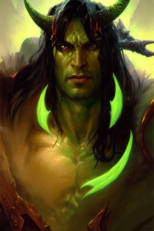 Prompt: illidan portrait dnd, painting by gaston bussiere, craig mullins, greg rutkowski, yoji shinkawa