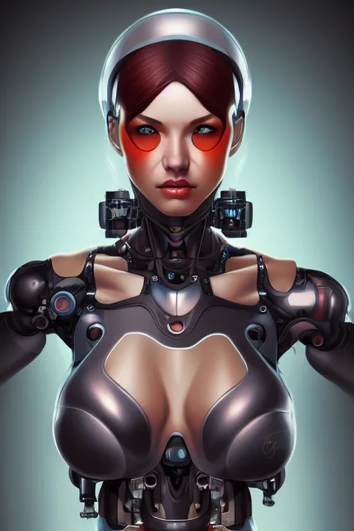 Image similar to portrait of a cyborg woman with mechanichal parts by Artgerm, hyper detailled, trending on artstation