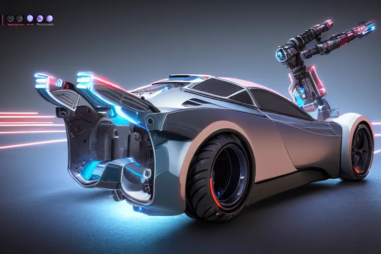 Prompt: cyberpunk pagani concept inspired gun, futuristic look, highly detailed body, aerodynamic body, photorealistic camera shot, bright studio setting, studio lighting, crisp quality and light reflections, unreal engine 5 quality render