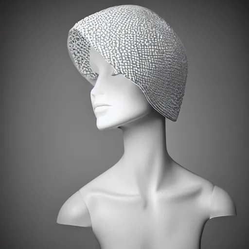 Image similar to a beautiful hat made out of a splashing water, on a mannequin. high quality, high resolution, studio lighting