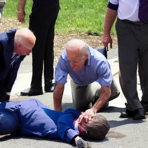 Prompt: joe biden on the ground after falling of a bike