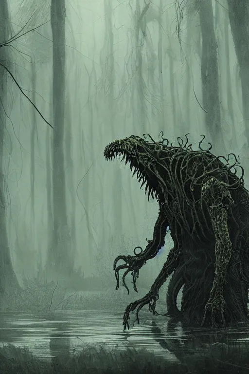 Prompt: lovecraftian swamp monster, extremely detailed digital art, in the style of greg rutkowski, trending on artstation, 8 k