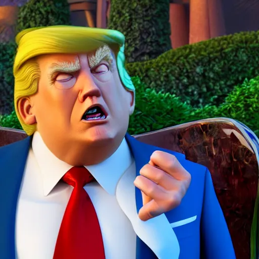 Prompt: Pixar render of Donald trump as a Disney villain, 4K, high octane render