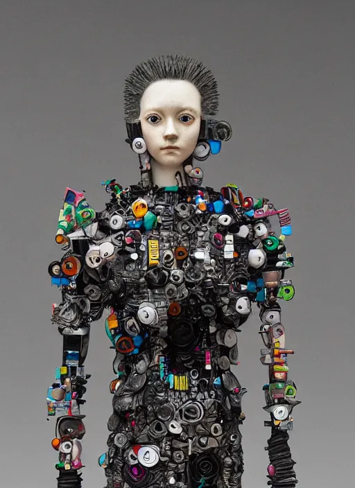 Image similar to editorial photograph for an art magazine, photograph of a contemporary art sculpture of a modular quirky yorha android, by hikari shimoda, by jack gaughan