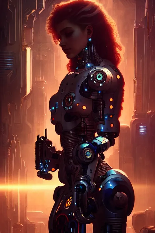 Image similar to ultra realistic, beautiful female cyborg in a crowded smoky cyberpunk club in space megalopolis, sci - fi, intricate details, eerie, highly detailed, octane render, 8 k, art by artgerm and alphonse mucha and greg rutkowski