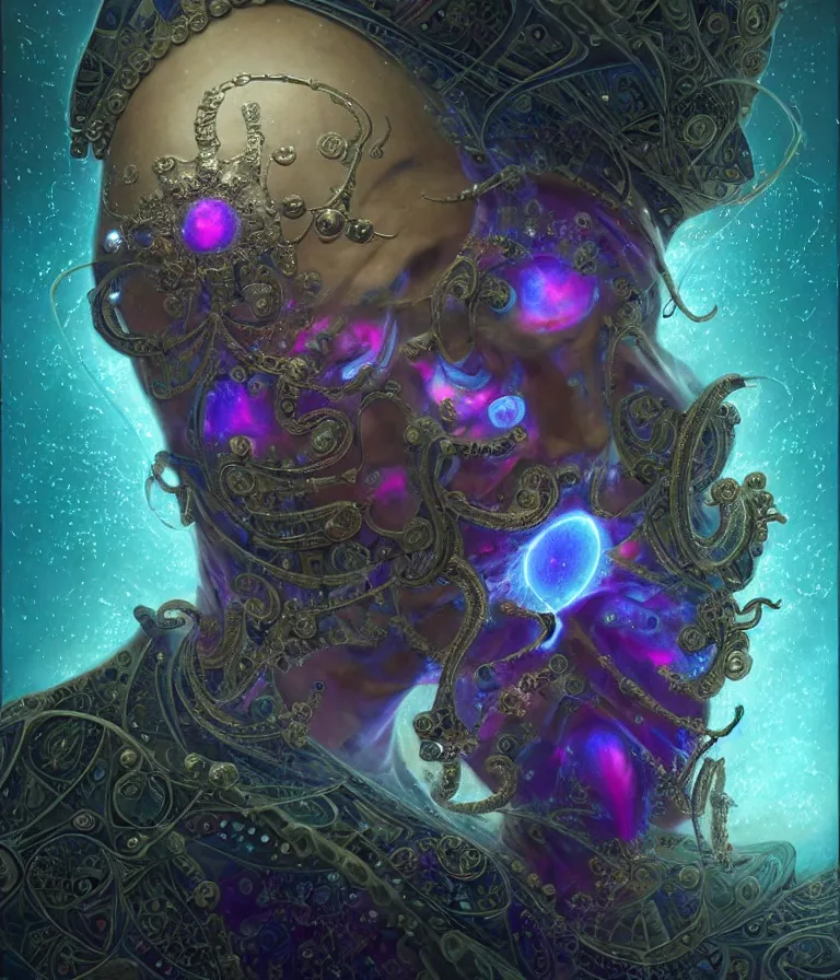 Image similar to front!!! shot of a court jester!!! character, mesmerizing fractal hypercubes, dark holography!!!, future, oil slick nebula, crystalline edges, (((intricate))), elegant, highly detailed, centered, (((artstation, concept art, smooth, sharp focus, artgerm, Tomasz Alen Kopera, Peter Mohrbacher, donato giancola, Joseph Christian Leyendecker, WLOP, Boris Vallejo))), ((raytracing)), mugshot!!!!!, ugly!!!!!!, octane render, nvidia raytracing demo, octane render, nvidia raytracing demo, octane render, nvidia raytracing demo, grainy, muted, 8K, digitalblasphemy, metatron