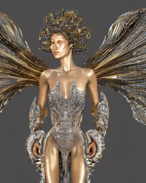 Image similar to a highly detailed metahuman 4 k close up render of an alien goddess bella hadid monument renaissance in iris van herpen dress schiaparelli in diamonds crystals swarovski and jewelry iridescent in style of alphonse mucha gustav klimt trending on artstation made in unreal engine 4