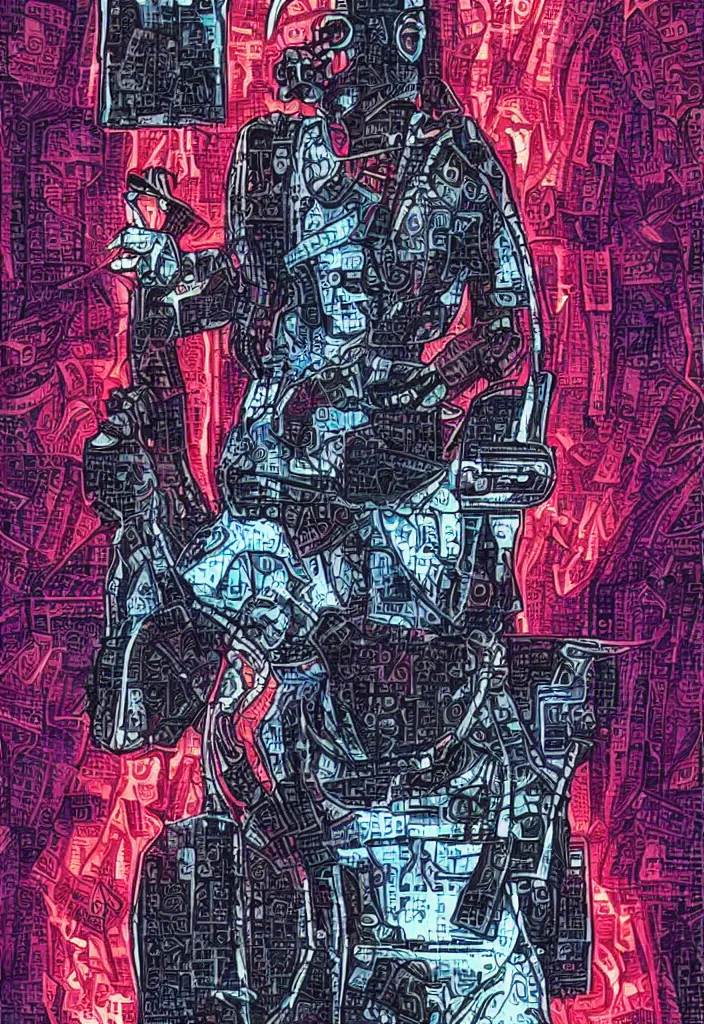 Image similar to the devil as a cyberpunk tarot card