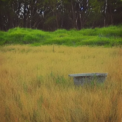 Prompt: “ a white linen picnic blanket in the foreground of a grassy prairie scene, muted colours, f3.5”