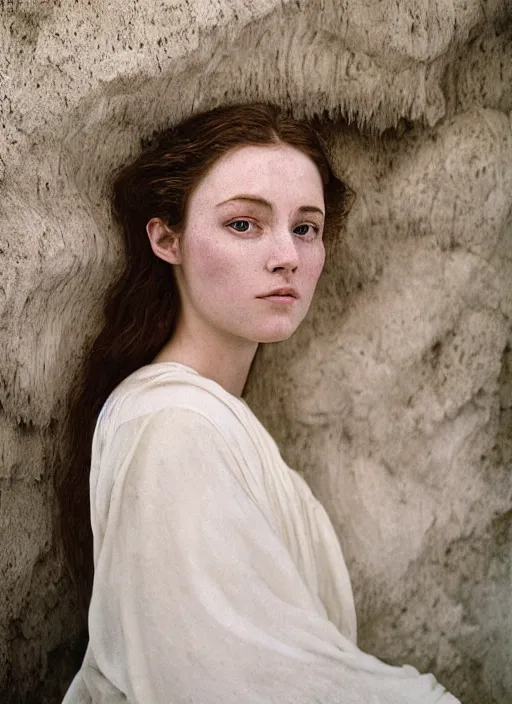 Image similar to Kodak Portra 400, 8K, soft light, volumetric lighting, highly detailed, britt marling style 3/4 ,portrait photo Close-up portrait photography of a beautiful woman how pre-Raphaelites, the face emerges from Pamukkale, thermal waters flowing down white travertine terraces, inspired by Ophelia paint ,and hair are intricate with highly detailed realistic beautiful flowers , Realistic, Refined, Highly Detailed, interstellar outdoor soft pastel lighting colors scheme, outdoor fine art photography, Hyper realistic, photo realistic