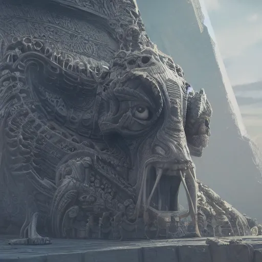 Image similar to fuming effigy, gatebreaker ram, beings of astonishing structure, high detail, cinematic, cgsociety 8k