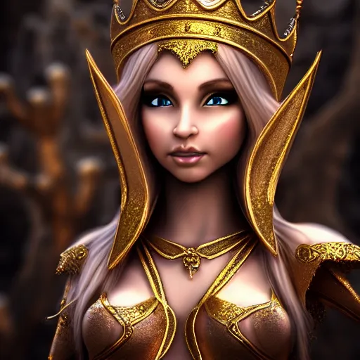 Prompt: beautiful elf queen, ornate, highly detailed, 4k, HDR, smooth, sharp focus, high resolution, photo-realistic