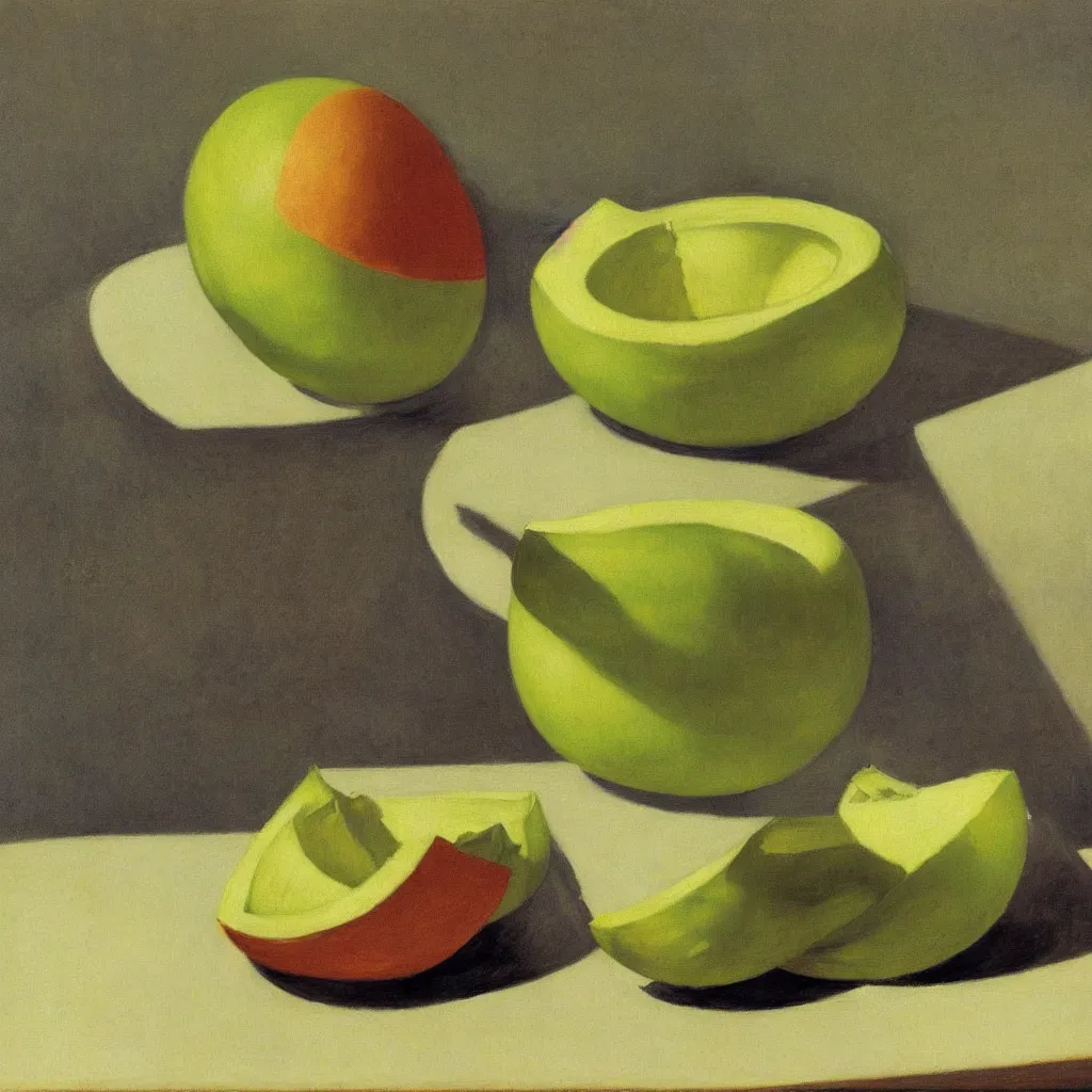 Prompt: a still life of one melon by Edward Hopper