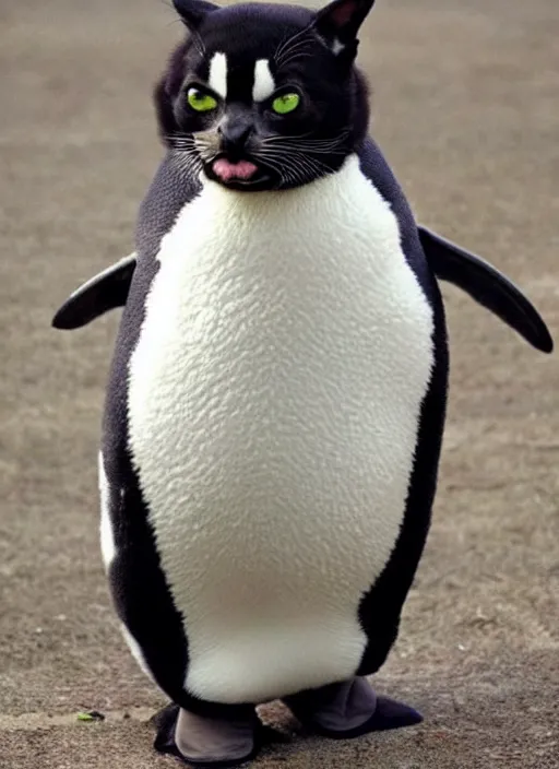 Image similar to a cute animal that's a penguin cat hybrid