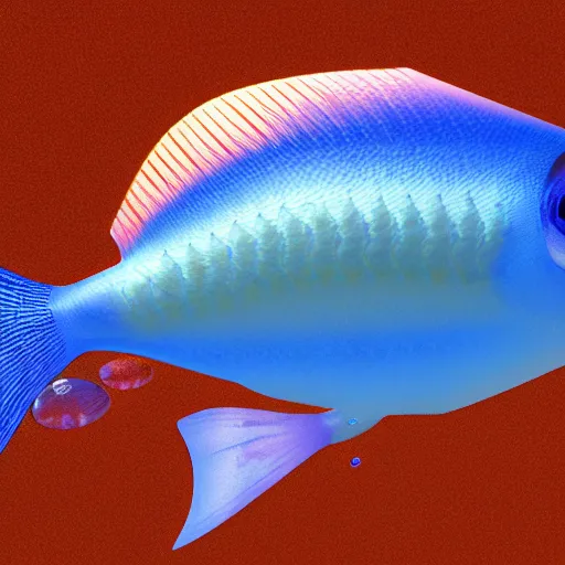 Prompt: 3D rendered aesthetic fish, chromatic material, translucent, high details, 8k, sharp, realistic