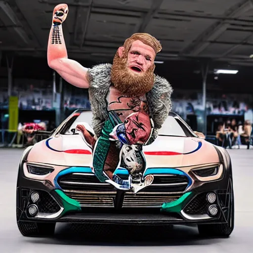 Image similar to a humanoid car wrestling conor mcgregor, ultra detailed, ultra realistic