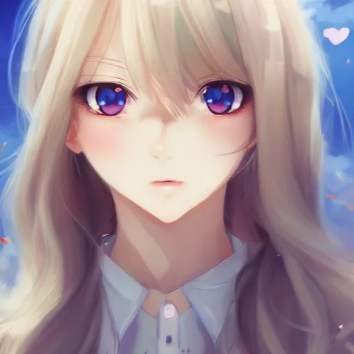 Prompt: a very beautiful anime grown girl, full body, long wavy blond hair, sky blue eyes, full round face, short smile, fancy top, miniskirt, front view, medium shot, mid-shot, highly detailed, cinematic wallpaper by Stanley Artgerm Lau