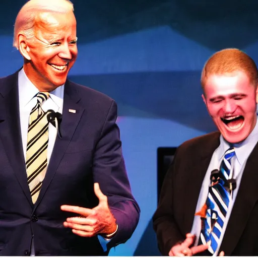 Image similar to Photograph of Joe Biden popping off on Hungryb0x after winning a game of Super Smash Bros. Melee at an international eSports tournament