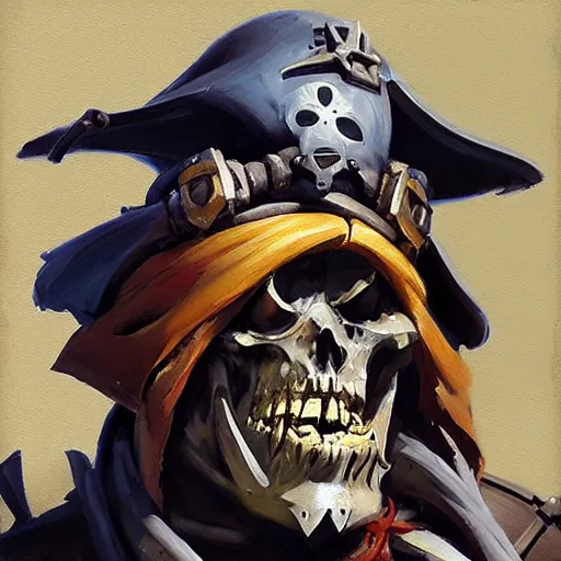 Image similar to greg manchess portrait painting of partially armored undead pirate captain lechuck as overwatch character, medium shot, asymmetrical, profile picture, organic painting, sunny day, matte painting, bold shapes, hard edges, street art, trending on artstation, by huang guangjian, gil elvgren, ruan jia, greg rutkowski, gaston bussiere