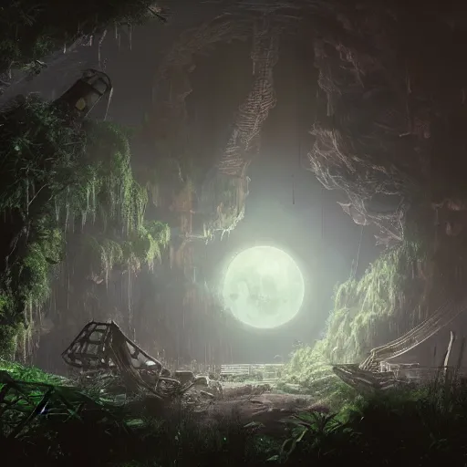 Prompt: overgrown moon colony atmospheric, kodak, fuji film, photoreal, 12k ursa, volumetric light, cinematic photograph concept art, intricate, artstation, studio ghibli, eddie mendoza, james chadderton