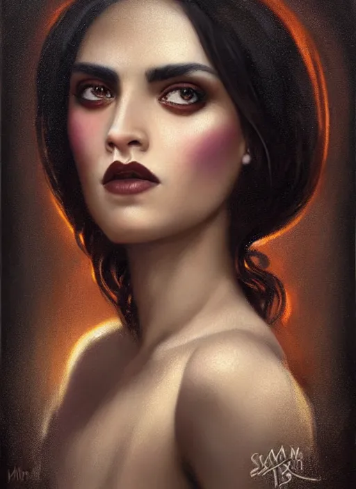 Image similar to a magical portrait of a mexican gang member with beautiful brown eyes and short black hair, art by manuel sanjulian and tom bagshaw