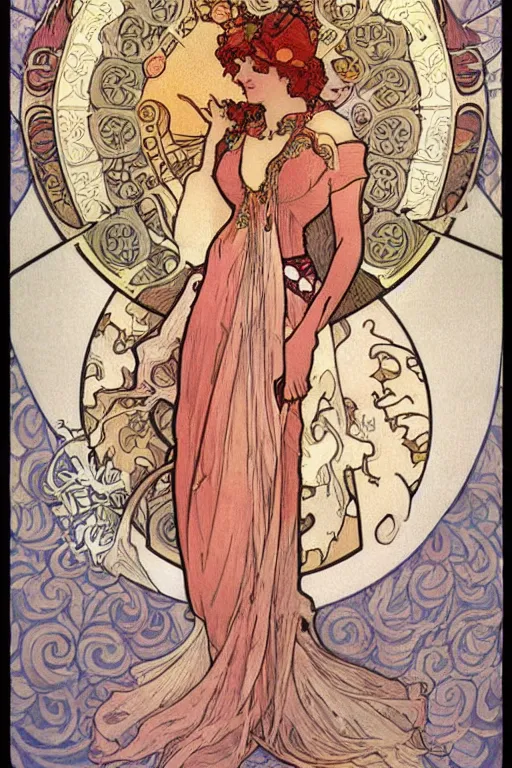 Prompt: beautiful art nouveau painting of princess peach by mucha