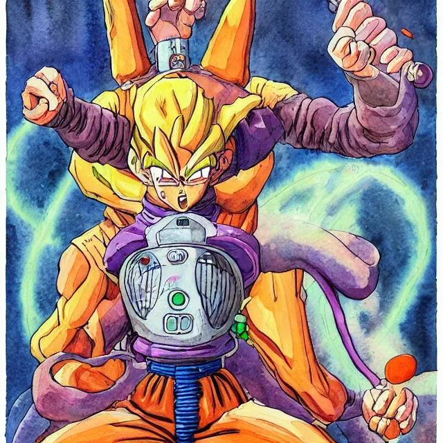 Image similar to a watercolor painting of a dragon ball machine mutant in the style of jean giraud in the style of moebius trending on artstation deviantart pinterest detailed realistic hd 8 k high resolution