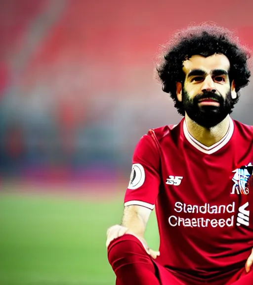 Prompt: A beautiful photo of Mo Salah the king sitting on his throne, award winning photography, sigma 85mm Lens F/1.4, perfect faces, cinematic shot, photorealistic, 8k