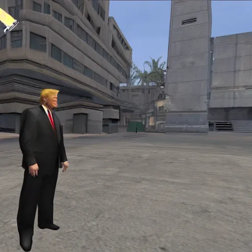 Image similar to Donald Trump as a half life 1 character, video game screenshot, rule of thirds