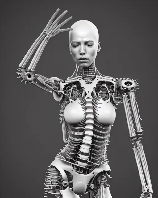Prompt: raw bw 3 d redshift render jelly body detail of mechanical female vegetal - cyborg, beautiful insanely detailed, digital art, octane render, 8 k artistic photography, photo - realistic, unreal engine