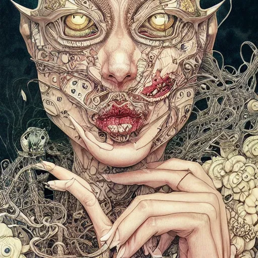 Prompt: beautiful portrait painted in jacek yerka and aykut aydogdu style drawn by vania zouravliov and takato yamamoto, inspired by cyberpunk, intricate acrylic gouache painting, high detail, sharp high detail, artstation, manga and anime