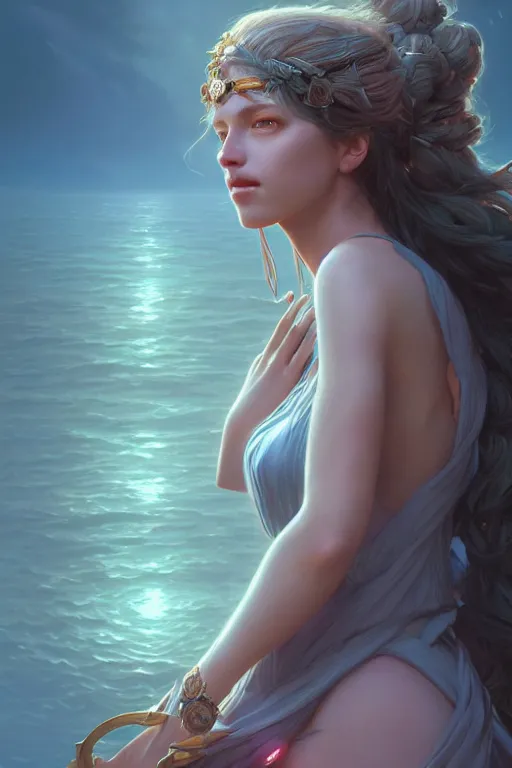 Prompt: goddess of the summer twilight, highly detailed, digital painting, artstation, concept art, smooth, sharp focus, illustration, unreal engine 5, 8 k, art by artgerm and greg rutkowski and edgar maxence