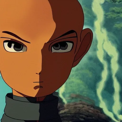 Image similar to Avatar Aang in the style of Studio Ghibli, detailed face