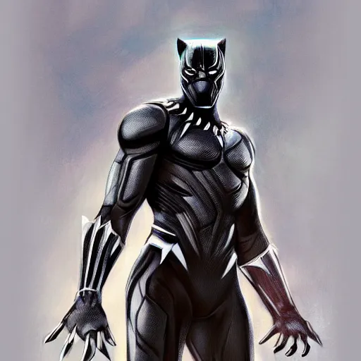 Image similar to a finely detailed portrait of Black Panther, clothed in futuristic battle armor, olive skin, long dark hair, beautiful bone structure, symmetrical facial features, intricate, elegant, digital painting, trending on Artstation, concept art, smooth, sharp focus, illustration, from Metal Gear by Ruan Jia and Mandy Jurgens and Artgerm and and william-adolphe bouguerea, award winning