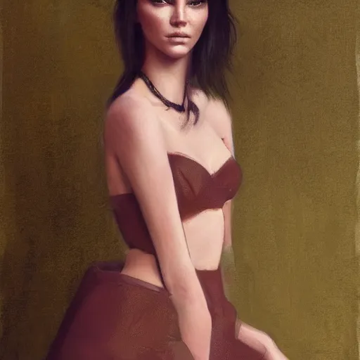 Prompt: fashion model kendall jenner by Ren-Wil Ara by Richard Schmid by Jeremy Lipking by moebius by atey ghailan