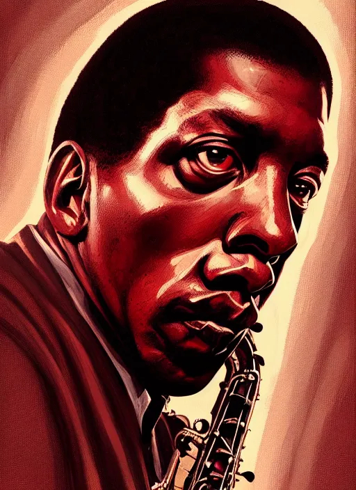 Image similar to portrait of john coltrane as a rock star, intricate, elegant, highly detailed, digital painting, artstation, concept art, smooth, sharp focus, illustration, art by wlop, mars ravelo and greg rutkowski