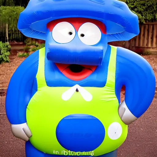 Image similar to big mean fat blue guy with an inflatable hammer