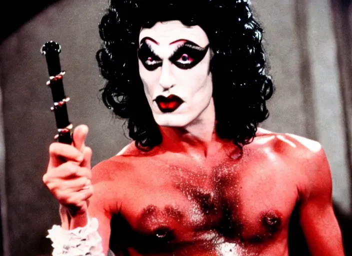 Image similar to film still of jordan peterson as frank n. furter in the rocky horror picture show movie ( 1 9 7 5 )