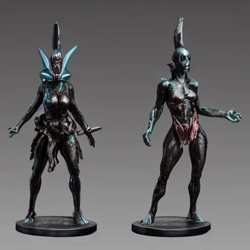 Image similar to 80mm resin detailed miniature of a Alien stand next to a Female warrior, Product Introduction Photos